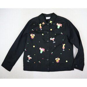BRECKENRIDGE - WOMEN'S BLACK COCKTAIL MARGARITA DRINK EMBROIDERED JACKET - S